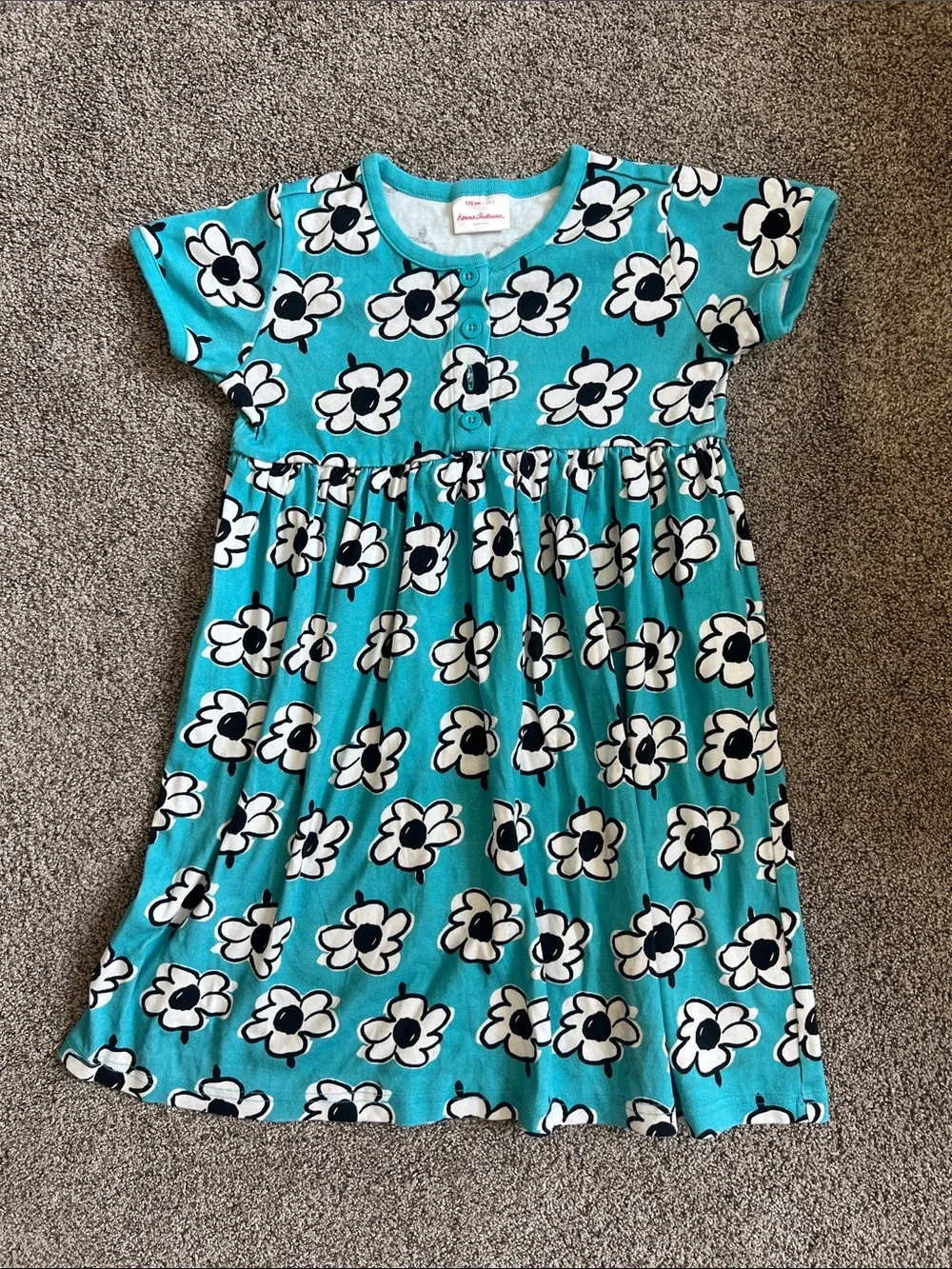 Hanna Andersson Turquoise Floral Short Sleeve Knit Dress